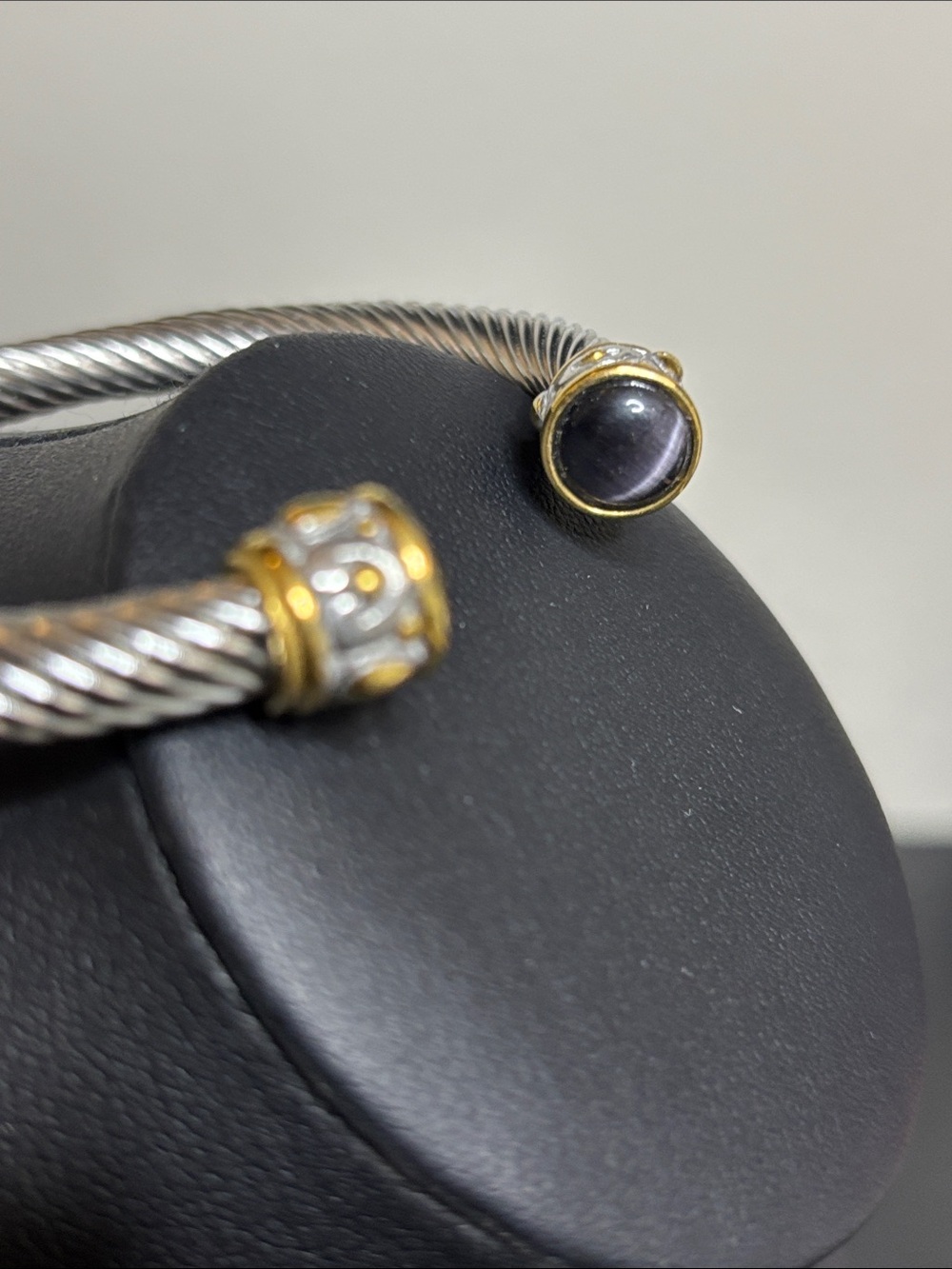 Twisted Cable Open Cuff Bracelet with Gold Accented Black Cabochons - Picture 6 of 7